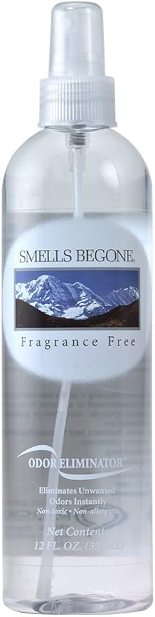 SMELLS BEGONE Air Freshener Spray - Odor Eliminator - Eliminates Odors from Smoke, Trash Cans, Pets, Cars and Boats - Fragrance Free - 12 Ounce