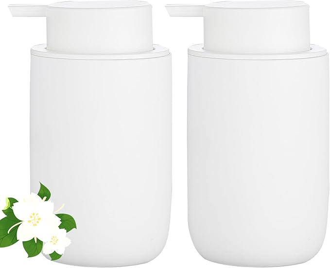 White Soap Dispenser Set- Modern Ceramic Hand Soap Dispenser for Bathroom Refillable Liquid Hand with Soap Pump for Liquid Soap for Farmhouse Kitchen Bathroom Decor 2 Pack
