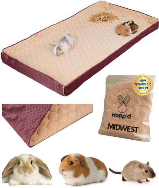 Hopp'd™ HutchLiner 2.0 Premium Guinea Pig Cage Liner Washable Fleece Bedding for Rabbits & Guinea Pigs | Waterproof, Odor Control, Cooling Mat, Anti-Slip Bunny Mat & Pee Pad | Midwest Cages (47x24)