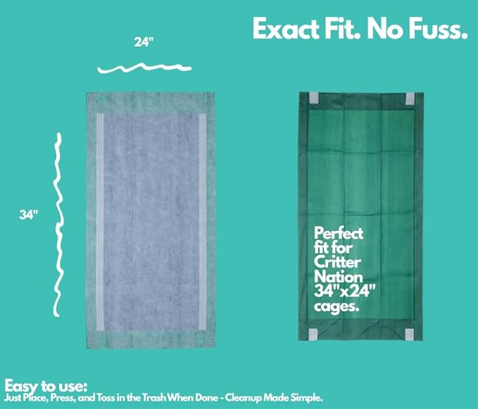 Hopp'd™ Disposable Cage Liners for Guinea Pigs, Rabbits, Ferrets & Small Pets - Ultra Absorbent Bunny Pee Pads with Bamboo Odor Control; Guinea Pig Bedding (34"x24" Critter Nation) | 14 Count