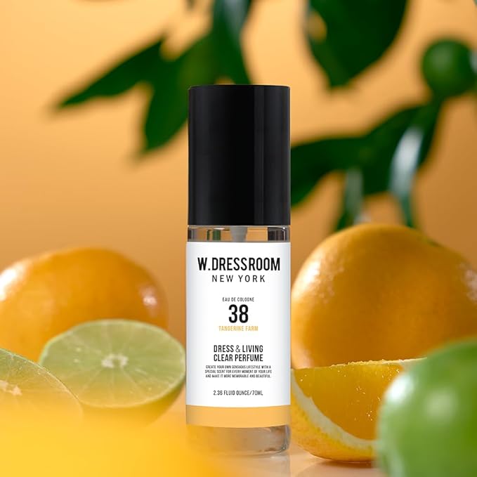 W.Dressroom No.38 Tangerine Farm Living Clear Perfume, Body Mist & Fabric Spray Deodorizer, Alcohol-Free Water-Based, Odor Neutralizer for Clothes, Bedding & Room, Travel Size 2.36 oz