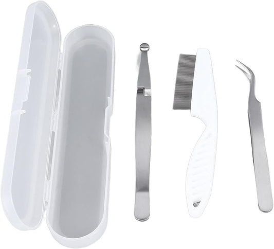 TickRemoval Tool Kit, Plastic TickRemovers, Remover Flea Comb Magnifying Glass for Dogs Cats, Pet Flea Remover Kit, Stainless Steel Flea Tweezers Comb Clips Set