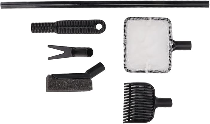 Fish Tank Cleaning Brush 4 in 1 Long Handle Aquarium Cleaning Kit Easy to Use Convenient for Mini Glass Tank with Extension Rod Gravel Rake Water Grass Clip Fishing Net