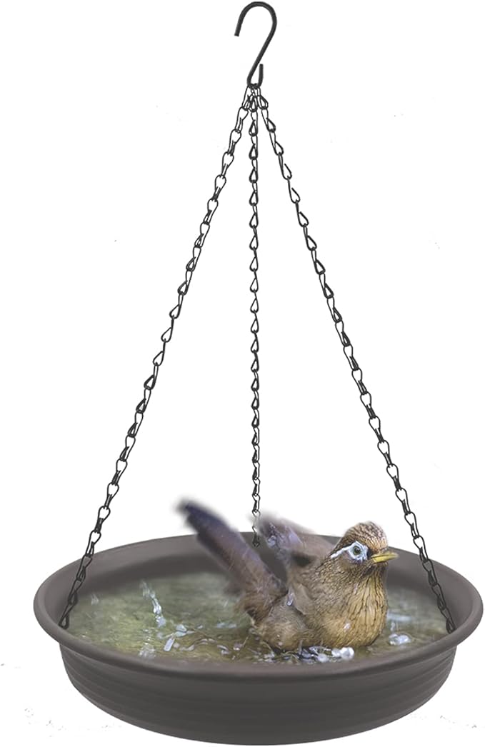 12 Inch Hanging Bird Bath and Feeder With Hook and Chain for Outdoor Garden Yard Patio