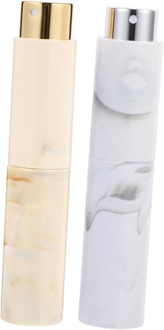 2pcs Travel Perfume Bottles Marble Pattern Rotary Spray Cosmetic Atomizer Vials Portable Leakproof Glass Plastic Containers for Essential Oils and Cologne