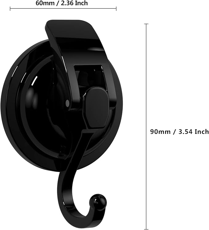 Heavy Duty Vacuum Suction Cup Hooks, Matte Black Plated Polished Super Suction for Kitchen Bathroom, 2 Pack