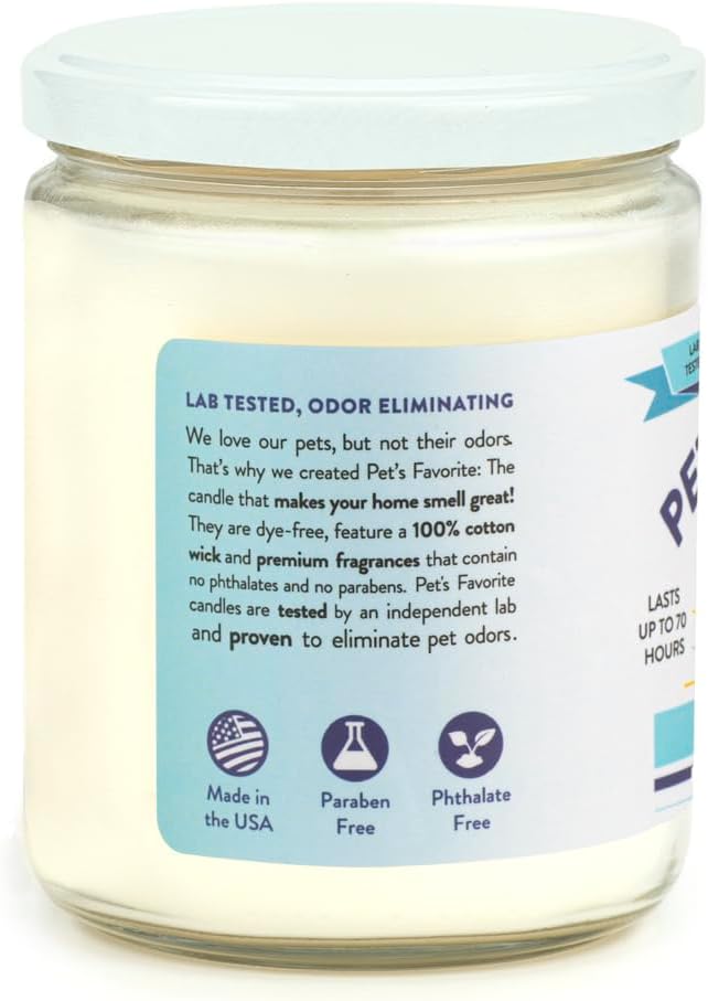 Pet's Favorite Plant Based Odor Candle for Home, Clean Burning Pet Friendly Air Freshener Candle with a 70 Hour Burn Time, Fresh Laundry