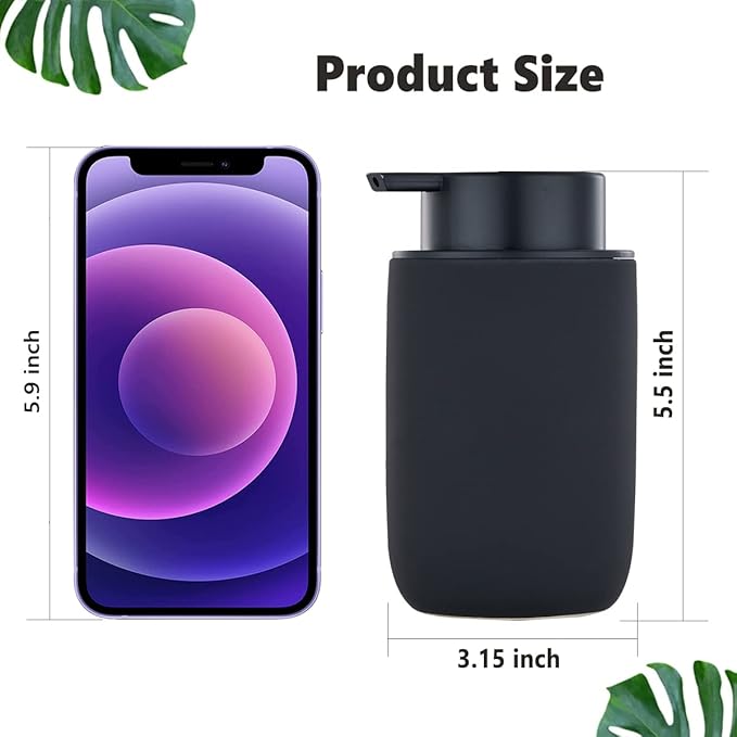 Black Foaming Hand Soap Dispenser - Bathroom Lotion Hand Pump Dispenser Matte Black Foam Soap Dispenser Ceramic Dish Liquid Dispenser for Hand Wash Dispenser (Rubber Paint)