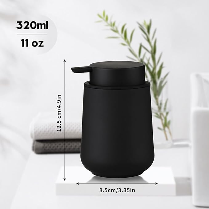 Matte Black Liquid Hand Soap Dispenser Plastic 11 oz - Modern Minimalist Style for Bathroom & Kitchen Countertop Refillable