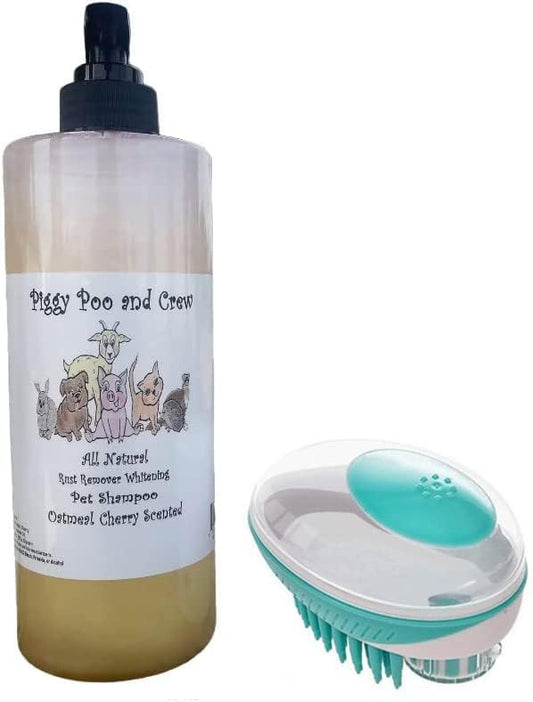 Piggy Poo and Crew Pet Shampoo and Shampoo Scrub Brush (Oatmeal Cherry) - for Pigs Dogs and Other Small Animals