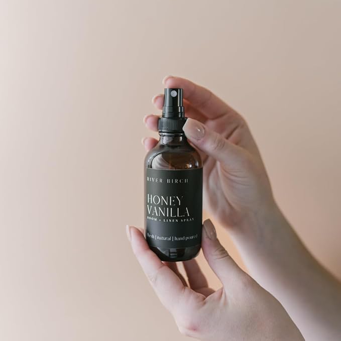 River Birch Luxury Linen and Room Spray - Home Signature Scent Honey Vanilla Room Fragrance Spray - Fragrant Fresh Linen Air Freshener For Bedding - Handmade in Texas - 4 oz Glass Amber Bottle