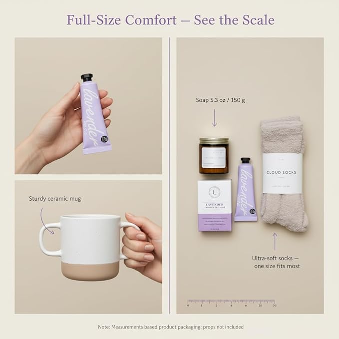 Unboxme Luxury Lavender Spa Gift Set – Relaxation Gift Basket & Care Package for Women with Candle, Bath Bomb, Soap, Cozy Socks, Mug & Tea – Get Well Soon, Sympathy, Birthday Self-Care Gift