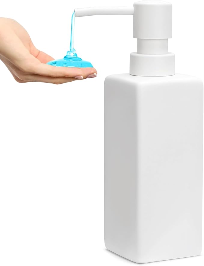 Ceramic White Soap Dispenser with Rust-Proof Plastic Pump for Bathroom 10oz Liquid Hand Soap Dispenser for Kitchen