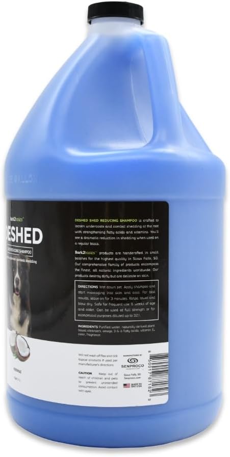 Bark2Basics DeShedding Dog Shampoo, 1 Gallon - Combats and Reduces Shedding, Removes Undercoat, Fights Excessive Hair Shed, Omega 3 and 6 Rich, Strengthens The Hair Follicle, Natural, USA Made