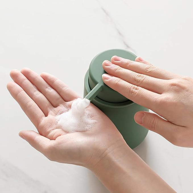 Sage Green Foaming Hand Soap Dispenser Plastic 11 oz - Modern Minimalist Style for Bathroom & Kitchen Countertop Refillable