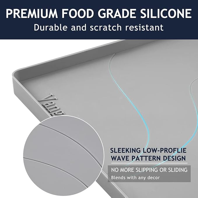 Heavy Duty Silicone Under Sink Mats for Kitchen Waterproof 22" x 22", Extra Thick Under Sink Rubber Mat Drip Tray, Raised Edge Under Sink Liner,Prevent Drips, Leaks, Spills,Grey