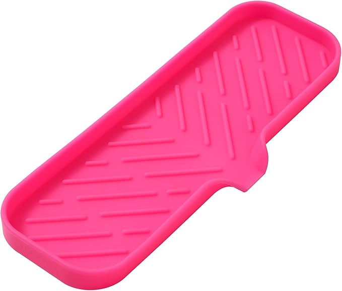 Silicone Bathroom Soap Dishes with Drain Spout-Bathroom and Kitchen Sink Organizer,Sponge Holder,Dish Soap Tray,Perfect for Dispenser,Scrubber,Bottle,Cup on Sink or Counter-Rose 12"×4"