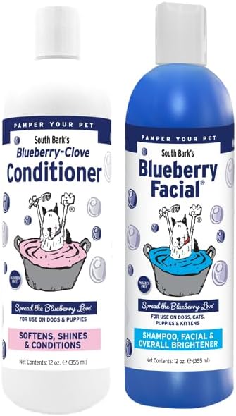 Combo Pack: Blueberry Facial® Shampoo & Blueberry-Clove Conditioner | Dogs & Cats | Combo Pack (2-12 oz.) Bottles | Brightener & Tear Stain Remover | Lasting Odor Eliminator | Adds Moisture