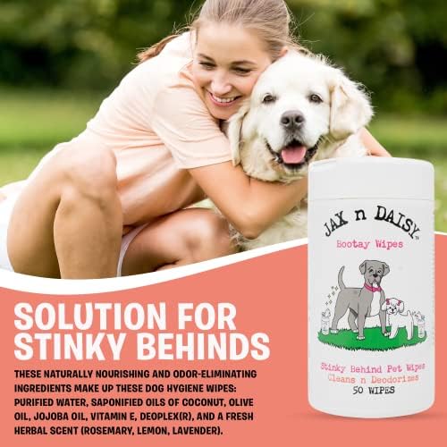 Jax n Daisy Pet Wipes – Gentle & All-Natural Butt Wipes for Dogs and Cats – Moisturizing with Vitamin E – Fresh Herbal Scent
