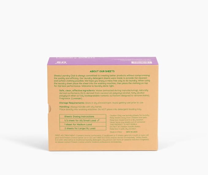 Sheets Laundry Club - Liquidless Laundry Detergent Sheets, 100 Loads - Lavender Scent, Eco-Friendly, Quick-Dissolving Formula, Hypoallergenic, Septic Safe, Plastic-Free Packaging - 50 Sheets