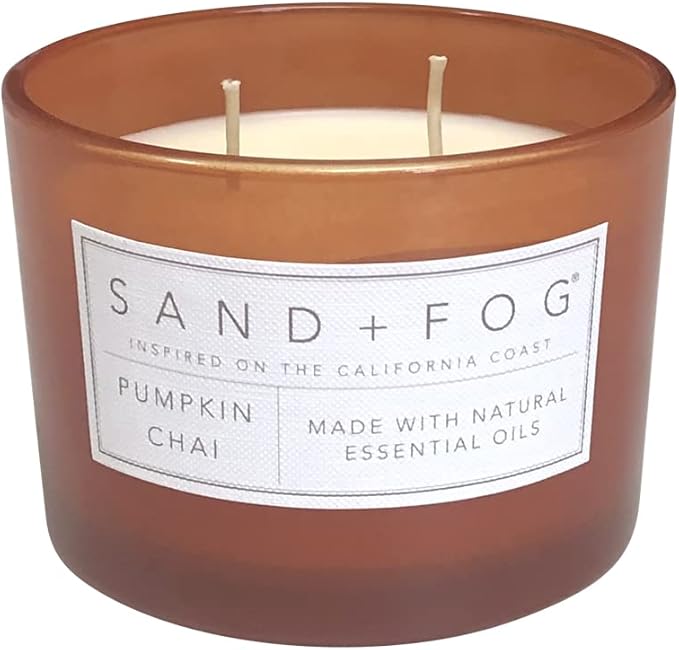 Sand + Fog Scented Candle - Pumpkin Chai – Additional Scents and Sizes – 100% Cotton Lead-Free Wick - Luxury Air Freshening Jar Candles - Perfect Home Decor – 12oz