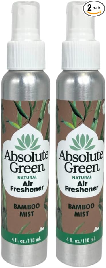 Absolute Green Air Freshener Room Spray, Non-Toxic, Cover Odors, Safe around Kids + Pets, Natural Bamboo Mist Scent 4oz (2 Pack)