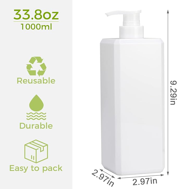 Suream 33.8 oz Refillable Pump Dispenser Bottle, 3Packs Large Shower Bottle Organizer with 4PCS Lables for Shampoo, Body Soap, Hand Soap, Conditioner, for Bathroom, Kitchen, Hotel, Salon, SPA