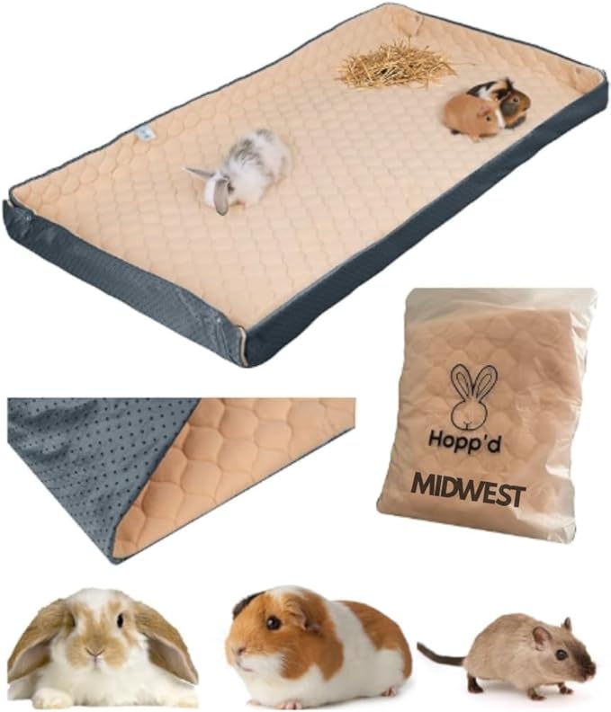 Hopp'd™ HutchLiner 2.0 Premium Guinea Pig Cage Liner Washable Fleece Bedding for Rabbits & Guinea Pigs | Waterproof, Odor Control, Cooling Mat, Anti-Slip Bunny Mat & Pee Pad | Midwest Cages (47x24)