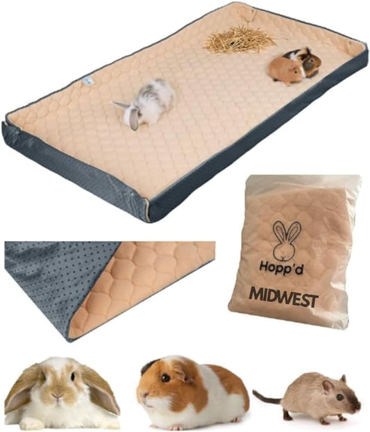 Hopp'd™ HutchLiner 2.0 Premium Guinea Pig Cage Liner Washable Fleece Bedding for Rabbits & Guinea Pigs | Waterproof, Odor Control, Cooling Mat, Anti-Slip Bunny Mat & Pee Pad | Midwest Cages (47x24)