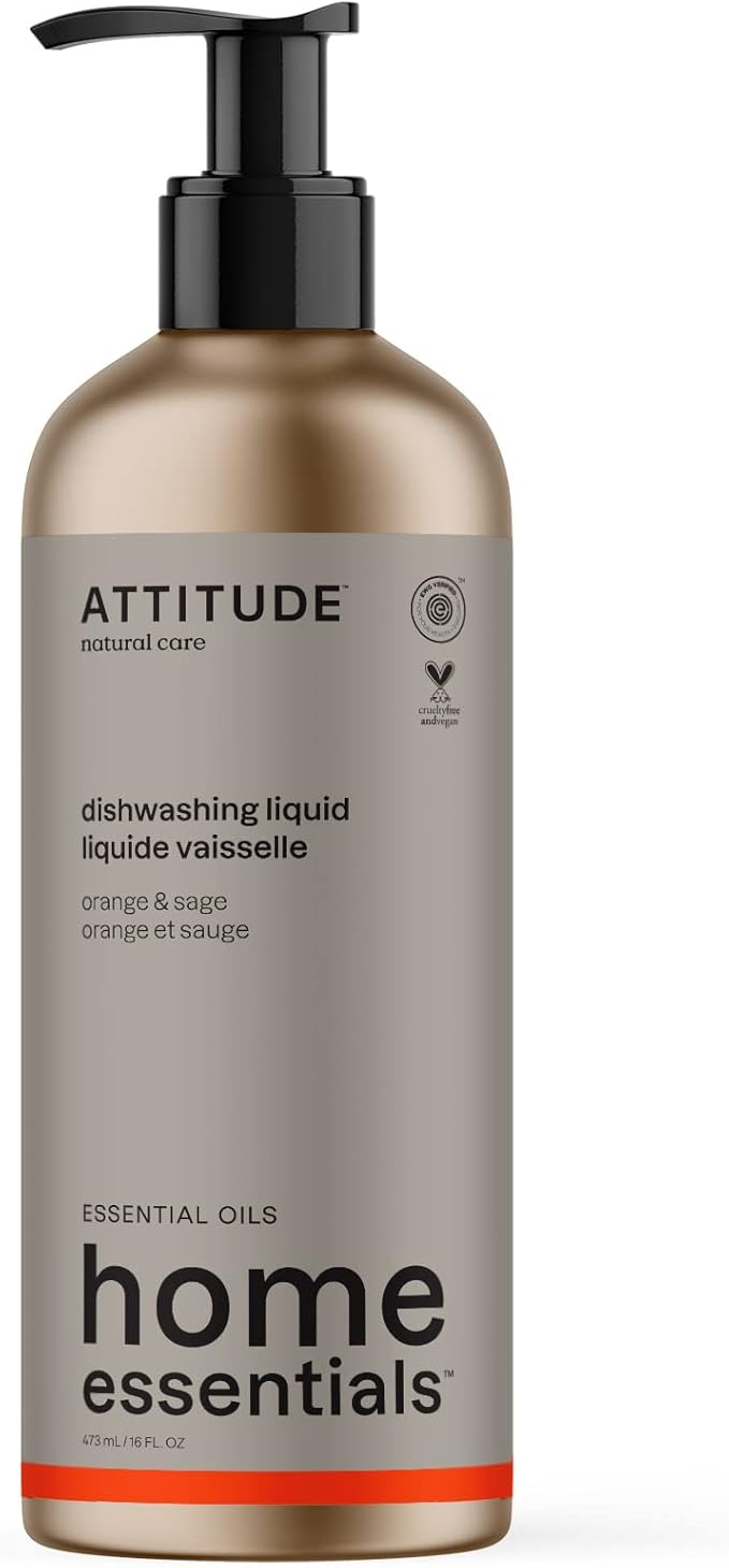 ATTITUDE Dish Soap, EWG Verified, Plant and Mineral-Based Ingredients, Vegan and Cruelty-free Household Products, Orange and Sage, 16 Fl Oz