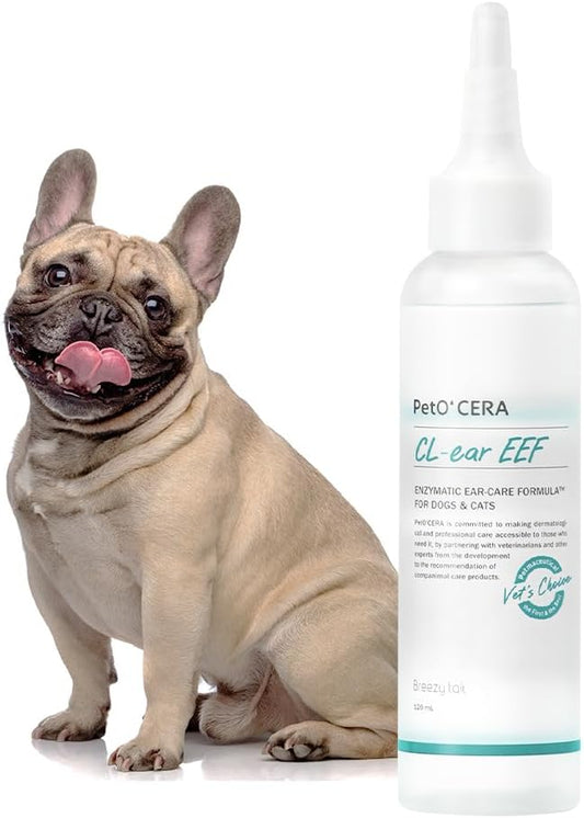 PetO’CERA EEF Ear Cleaner for Dogs & Cats, Vet Approved, Otic Enzymatic Infection Treatment, Gently Removes Debris, Odor, Soothes Itching, Hypoallergenic, Alcohol-Free, No Sting 4 fl oz