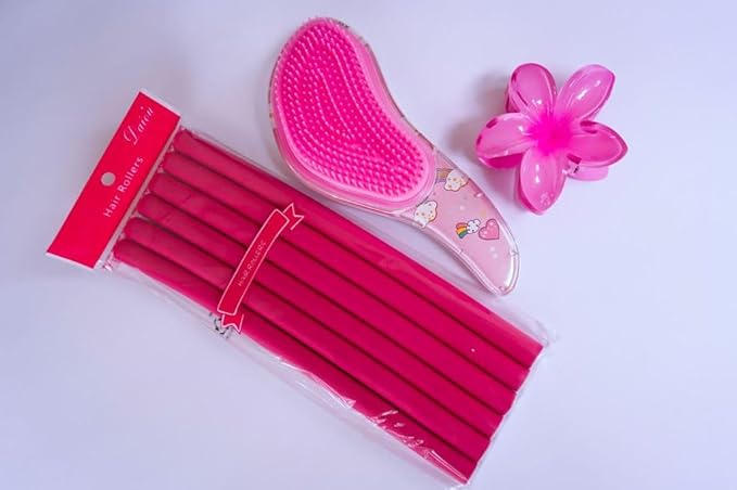 Detangling Brush for Girls 7 Pack - Brush for Straight, Curly, Wet or Dry Hair - Rainbow Design with Curlers - Flower Clip Attachment - Gentle Pull-Free for Long Fine Hair - 7.5¨