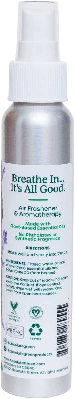Absolute Green Air Freshener Room Spray, Non-Toxic, Cover Odors, Safe around Kids and Pets, Natural Lavender Scent 4oz (1 Pack)