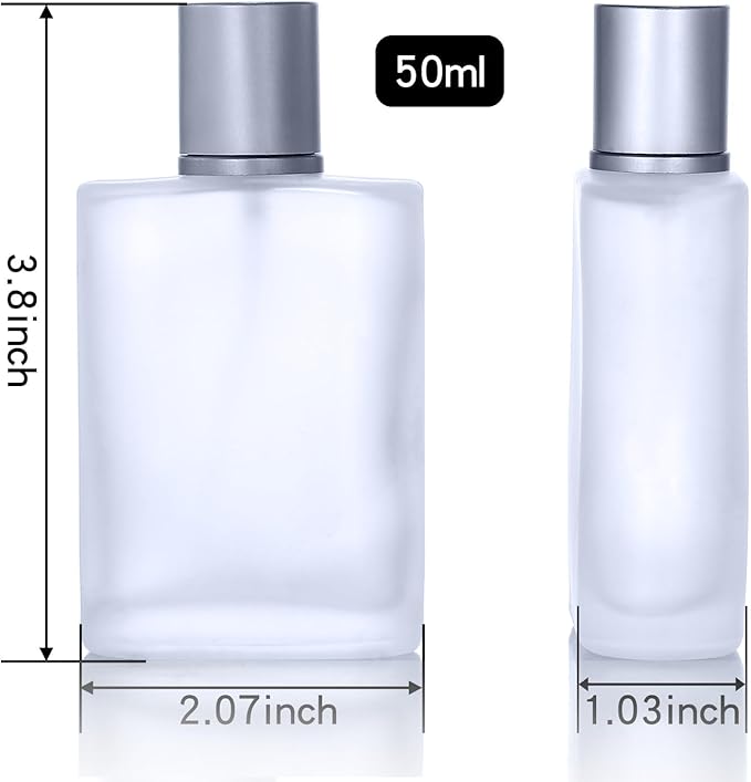 4 Pack 50ml/1.69 Oz Empty Frosted Glass Spray Bottles Perfume Atomizer, Refillable Empty Spray Perfume Bottles Fine Mist Atomizer Dispenser Container for Travel (4 Pcs 50ml Frosted Bottles)