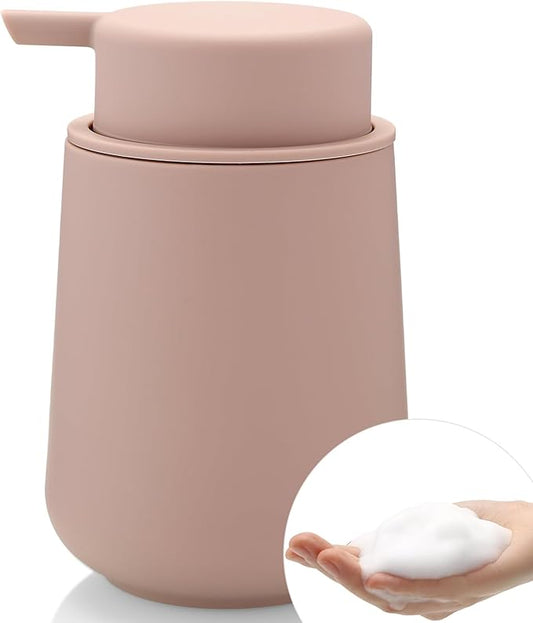 Matte Pink Foaming Hand Soap Dispenser Plastic 11 oz - Modern Minimalist Style for Bathroom & Kitchen Countertop Refillable