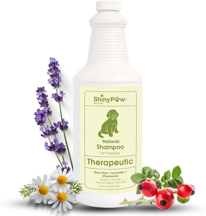 Tearless Puppy Shampoo and Conditioner by Shiny Paw 32 oz | Natural Chamomile, Lavender & Rose Hip Pet Shampoo for Puppies – Hypoallergenic for Sensitive Skin