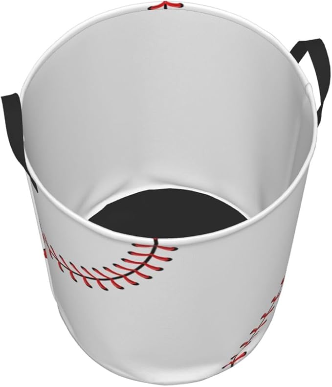 Baseball Texture Laundry Hamper Bag With Waterproof Liner - Round Laundry Basket Foldable Clothes Storage Organizer For Bathroom Bedroom Nursery Dorm, S-16.5"X 13.8"