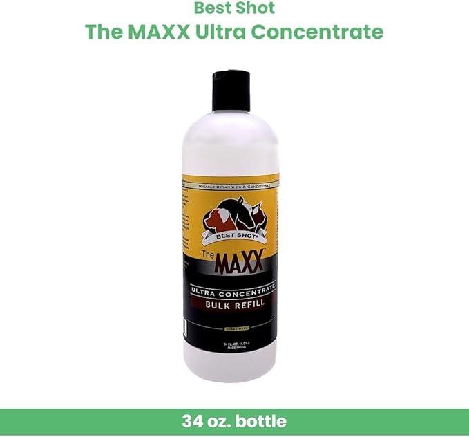 Best Shot The MAXX Ultra Concentrate Miracle Detangler and Conditioner, Moisturizing Conditioner for Pets, Hypoallergenic, 34 Oz.