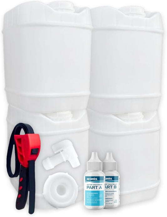 5-Gallon Stackable Water Storage Containers, Water Treatment, w/ 5 Lids + 1 Spigot, Easy Fill, Survial Supply Emergency Water Storage for Disaster Preparedness, 20 Gallon (4 Tanks)