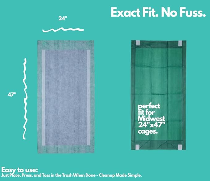 Hopp'd™ Disposable Cage Liners for Guinea Pigs, Rabbits, Ferrets & Small Pets - Ultra Absorbent Bunny Pee Pads with Bamboo Odor Control; Guinea Pig Bedding (47"x24" Midwest)- 12 Count (1 Month Supply)