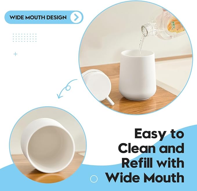 Matte Cream White Liquid Hand Soap Dispenser Plastic 11 oz - Modern Minimalist Style for Bathroom & Kitchen Countertop Refillable