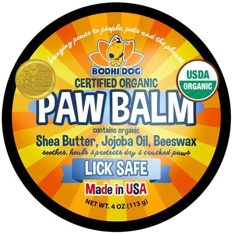 Bodhi Dog Paw Balm - USDA Certified Organic, Natural Healing & Soothing for Dry, Cracking, Rough Pet Paws- Protects, Restores, & Relieves Chapped Paws- Better Than Paw Wax (4oz)