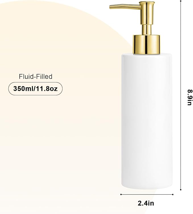 Ceramic Soap Dispenser 11.8oz Liquid Ceramic Soap Pump Dispenser for Bathroom, Refillable Dish Soap Dispenser for Kitchen