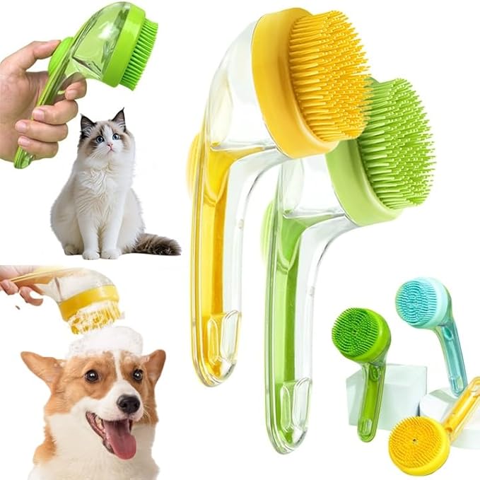 Bath Brush for Dogs with Soap Dispenser, 2025 New Dog Scrubber for Bath, 2 in 1 Dog Bath Brush with Built-In Shampoo Dispenser, Pet Wash Brush for Grooming, For Long Short Haired (Yellow+Green)