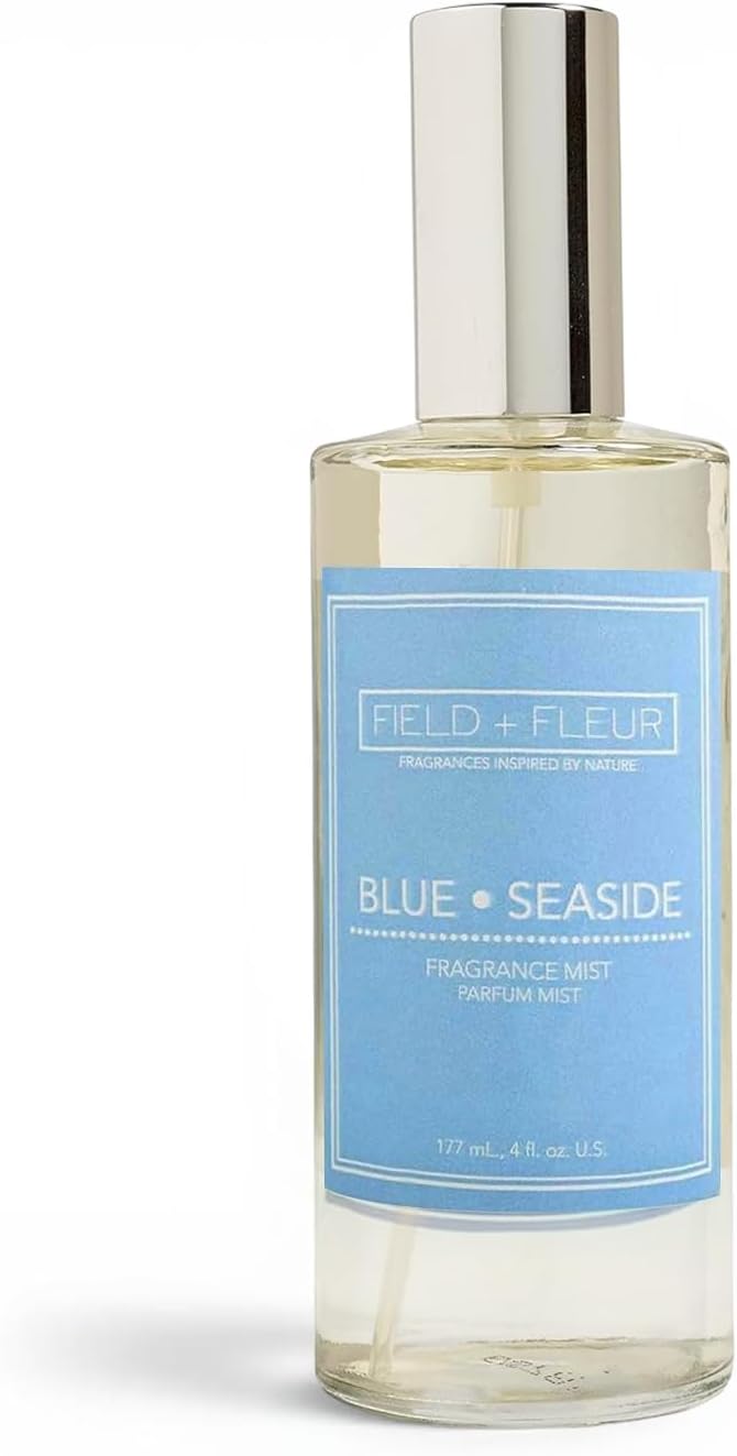 FIELD FLEUR Natural Room and Linen Spray, Non-Toxic Fragrance Mist With Tangy citrus, marine, ripe coconut, musk, & spicy sandalwood – Long-Lasting Room Spray for Home– Made in USA, 4oz – Blue Seaside