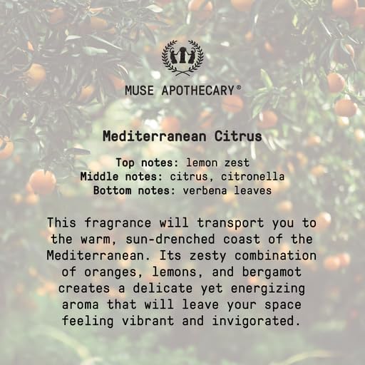 Muse Apothecary Home Ritual Active Odor Eliminator Spray - Furniture Deodorizer Spray & Bathroom Odor Eliminator for Home - Essential Oil Air Freshener - 4oz, Mediterranean Citrus