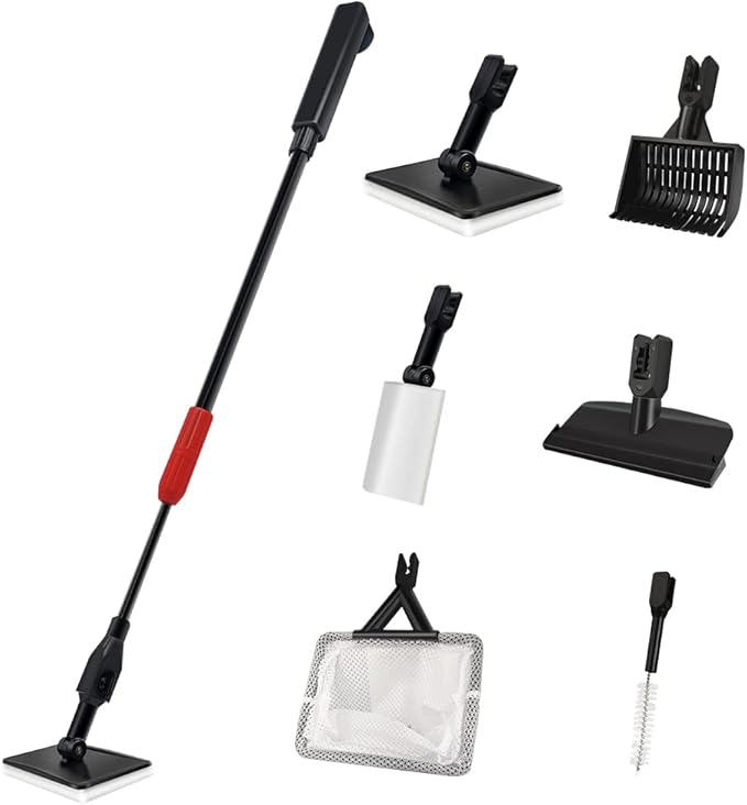 Fish Tank Cleaning Tools, 6 in 1 Aquarium Cleaning Tools, Fish Tank Cleaner with Adjustable Long Telescopic Handle,Multifunction Aquarium Cleaner for Saltwater Freshwater Fish Tank Cleaning Kit