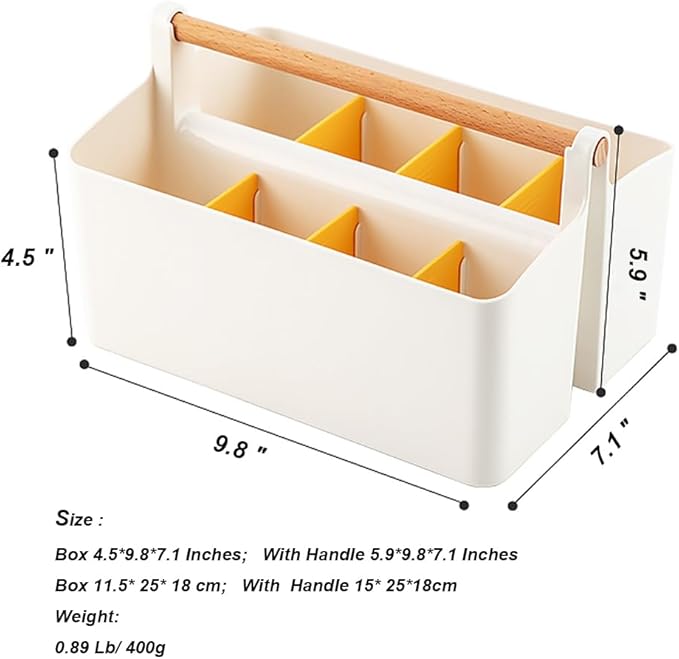 Art Caddy Organizer with Handle, Marker Organizer, Art Supply Storage Organizer with Adjustable Dividers, Portable Storage Bin for Craft Supplies Colored Pencils Makeups Tools Pen Holder for Desk