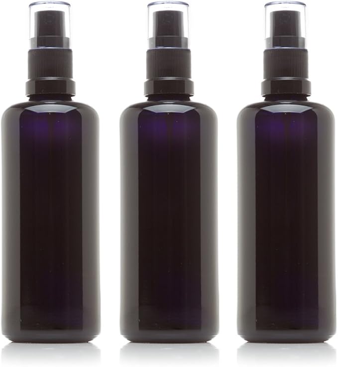 Infinity Jars 100 Ml (3.4 fl oz) Black Ultraviolet Glass Fine Mist Spray Bottle Cleaning Products Refillable Containers Homemade Perfume Blends Room, Sprays Bath Beauty Hair, Screw Top Bottles 3-Pack