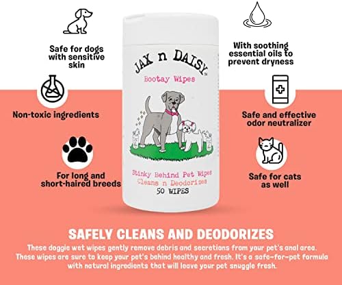 Jax n Daisy Pet Wipes – Gentle & All-Natural Butt Wipes for Dogs and Cats – Moisturizing with Vitamin E – Fresh Herbal Scent